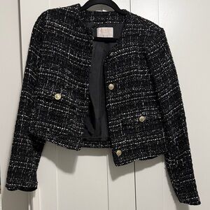 Elegant Black and White Tweed Blazer